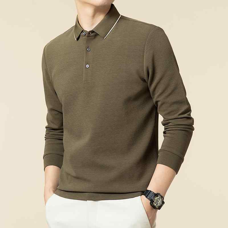 Tシャツ メンズ 男性用 ポロシャツ 襟付き 長袖 コットン 無地 春秋 トップス カットソー ブルー カーキ グリーン
