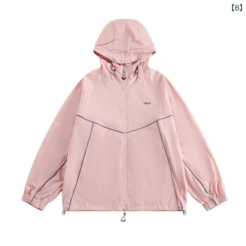 UVカットパーカー メンズ 薄手 ナイロン フード付き 接触冷感 アウトドア スポーツ ウェア ライン カジュアル スタイル 春夏 グレー ピンク系 ブルー ベージュ ワインレッド