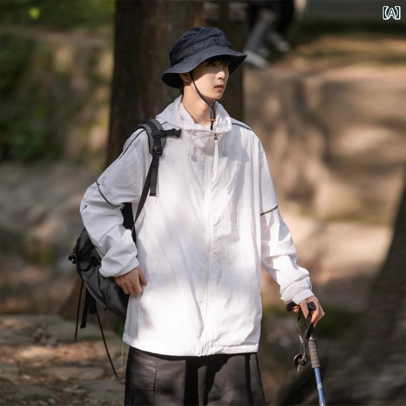 日焼け防止 服 男性 夏 薄手 コート 氷 糸 通 気 虫 よけ 蚊 皮膚 服 カジュアル大 サイズ 日焼け防止 服