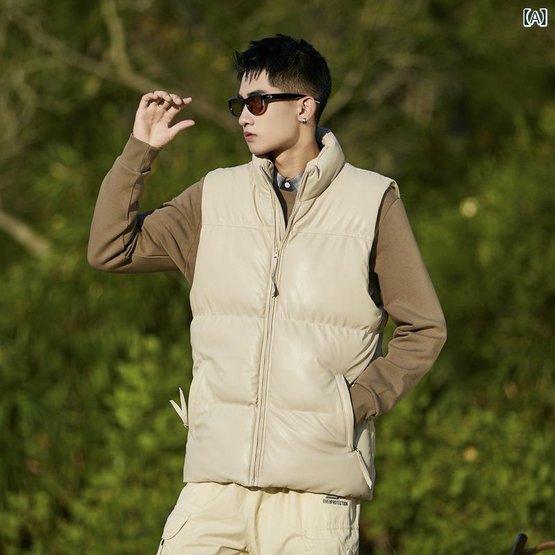 秋冬 綿の ベストの 男性の 潮流は 厚手 暖かい 袖なしの 綿の 服の カップル 肩の 立 襟の ベストの 綿の 服は 羊の 皮の 外 まねます(x2)