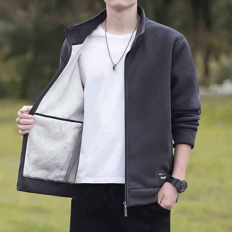 ジャケット 男性用 フリース 厚手 秋冬 立襟 複数ポケット 防寒 普段使い ライトアウター