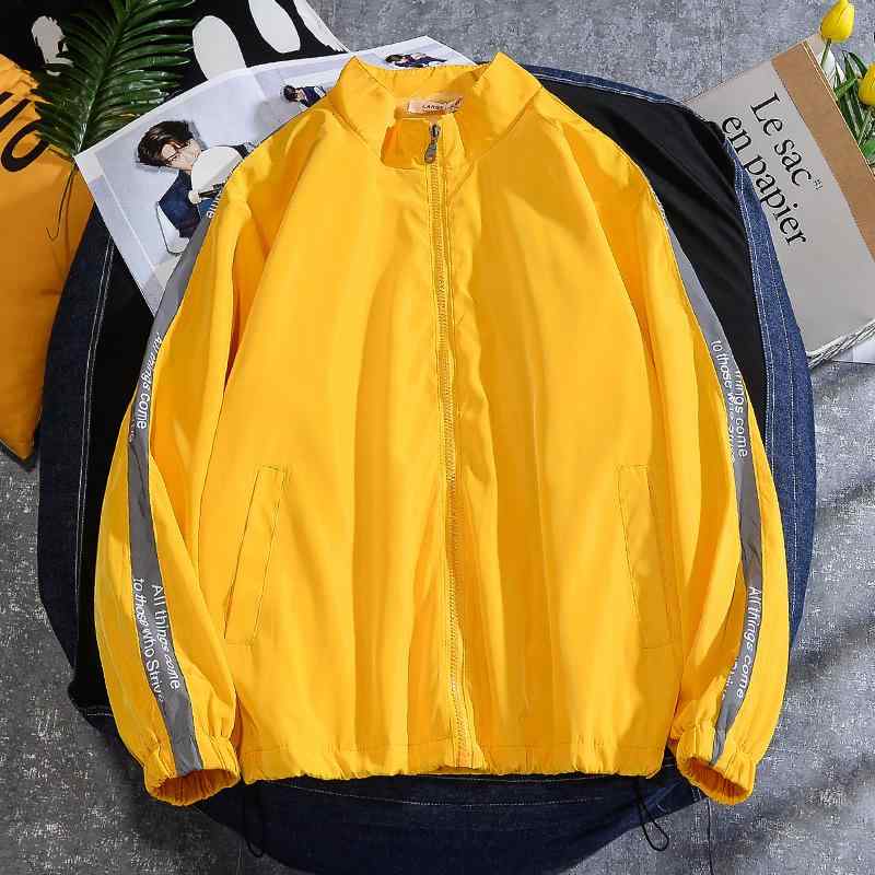 ジャケット メンズ 男性用 秋冬 流行り 長袖 ブルゾン ゆったり ランニング 普段使い ヒップホップ 無地 ポリエステル ホワイト イエロー