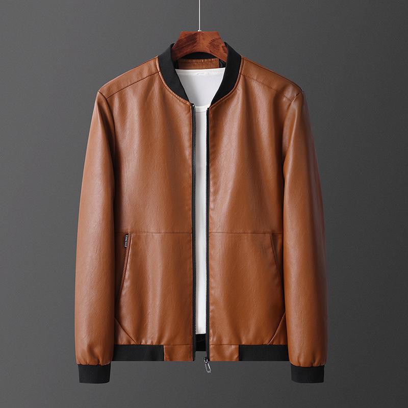 レザージャケット メンズ 男性用 PUレザー ブルゾン スタジャン風 ブラック カーキ ワインレッド 春秋 カジュアル(4)