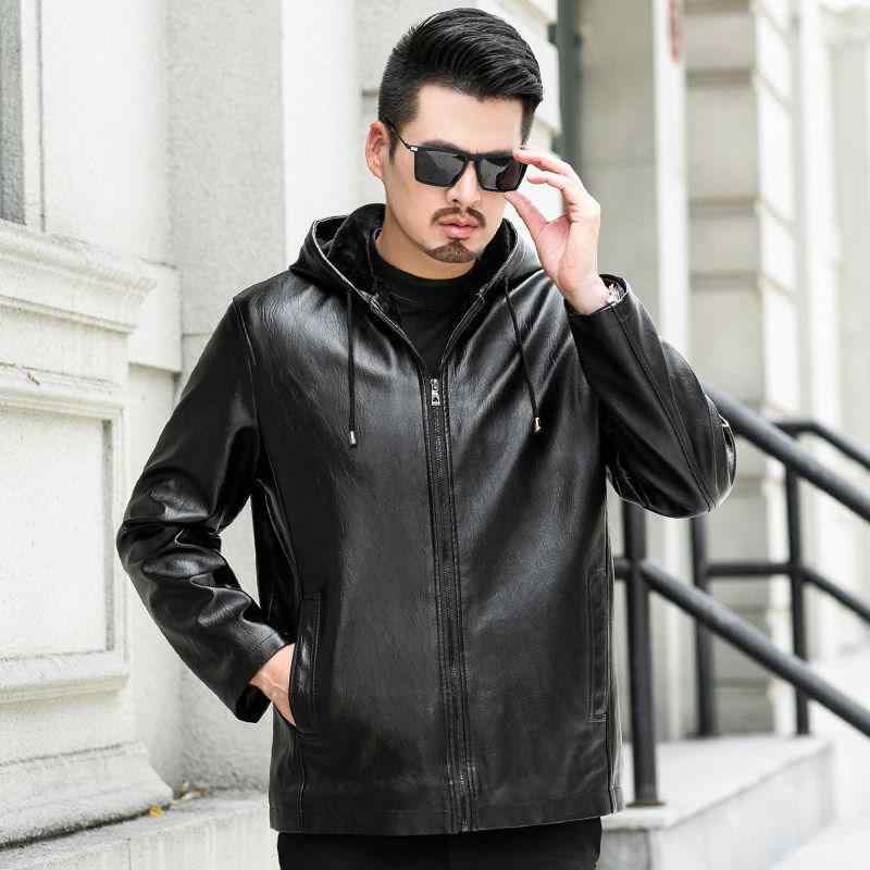 ジャケット 男性用 PUレザー 裏起毛 秋冬 撥水 防寒 フード付き バイカージャケット ブラック