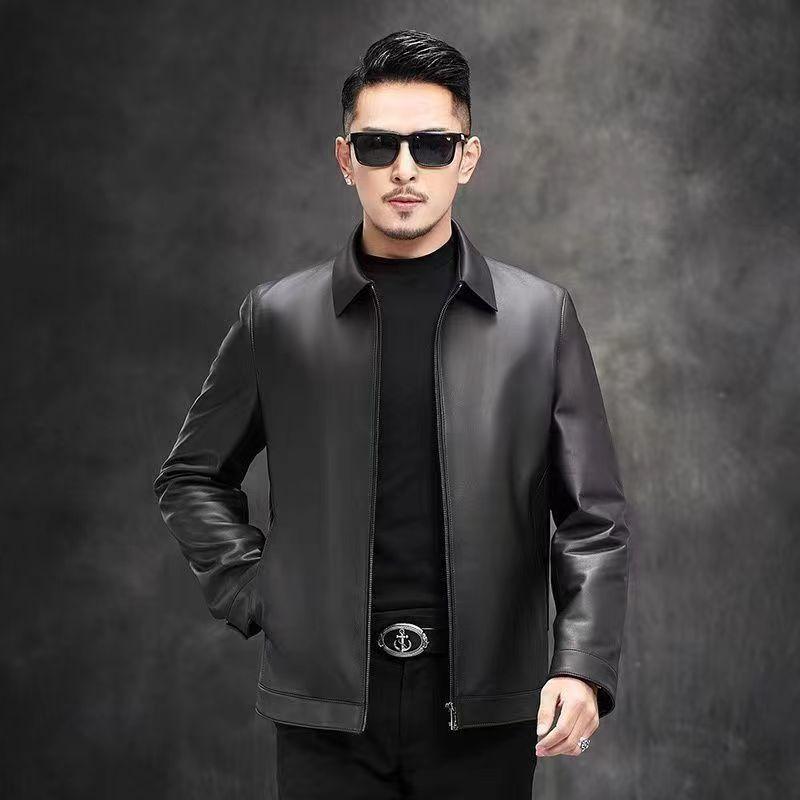 ジャケット 男性用 PUレザー ブルゾン 春秋 アウター 普段使い 伸縮性 接触冷感 ブラック系・・着丈: 普通（50cm超65cm以下）・シルエット: ゆったり・襟: 襟付き・前立て: ジッパー・フード: なし・素材: PUレザー・裏地: ポリエステル・対象: メンズ・用途: カジュアル・シーズン: 春.秋・加工: ノンアイロン・ディテール: ジッパー装飾・ポケット: サイドポケット・裾: ストレート・カラー: ブラック・サイズ: 52.54.56.58.60・種類: レザージャケット