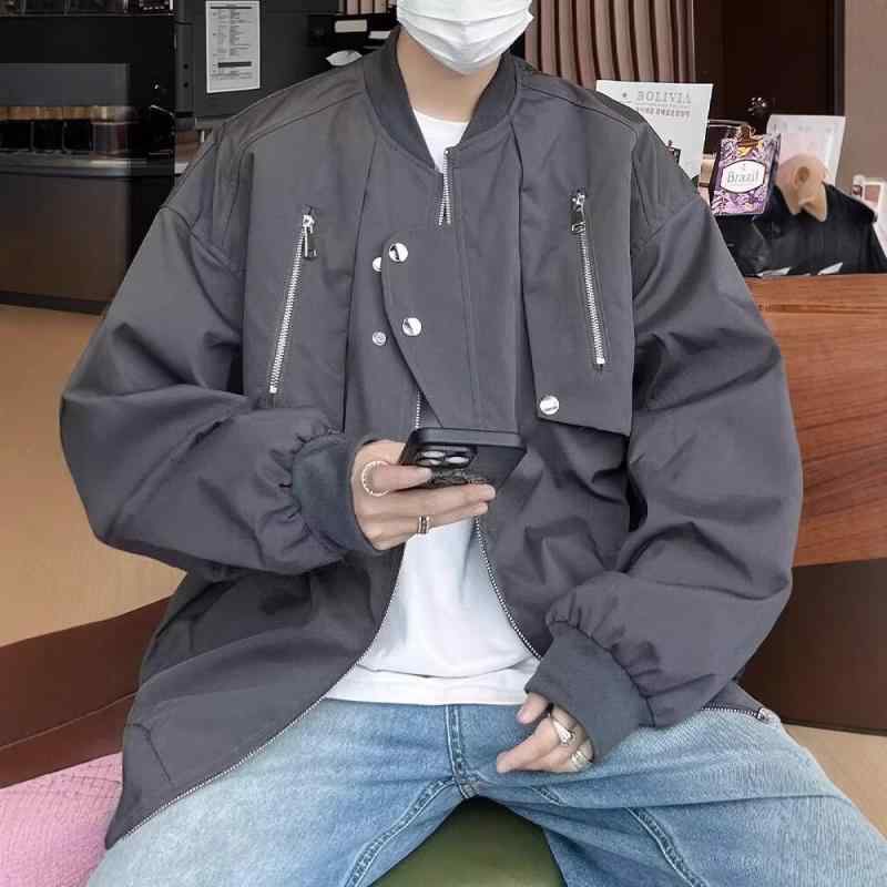 ジャケット メンズ 男性用 ブルゾン スタジャン アウター 秋冬 カジュアル ストリート アメカジ ワーク ウェア 多ポケット ルーズ ゆっ..