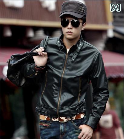 ジャケット メンズ PUレザー バイク 春秋 ショート丈 立襟 ライダース 合皮 黒/茶