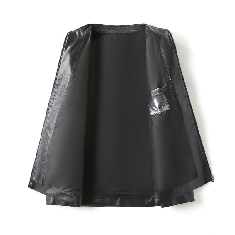 レザージャケット 男性用 秋冬 PUレザー 裏起毛 厚手 スタンドカラー ブルゾン アウター 普段使い カジュアル ブラック