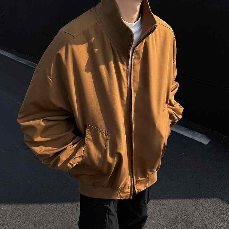 ジャケット メンズ 男性用 ブルゾン 春秋 アウター フライトジャケット ワークジャケット コットン混紡 襟付き ジップアップ 普段使い レトロ 耐摩耗 ブラウン ブラック