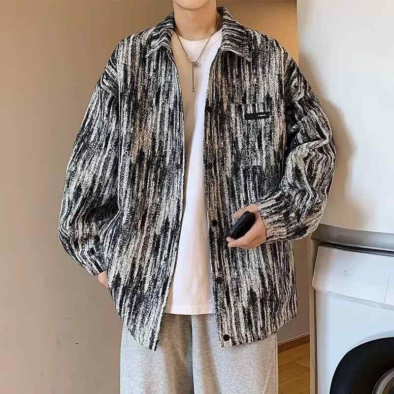 ジャケット メンズ 男性用 絞り染め 春秋 薄手 防風 ゆったり 襟付き 黒 ブラック ブルー ポリエステル 日常着