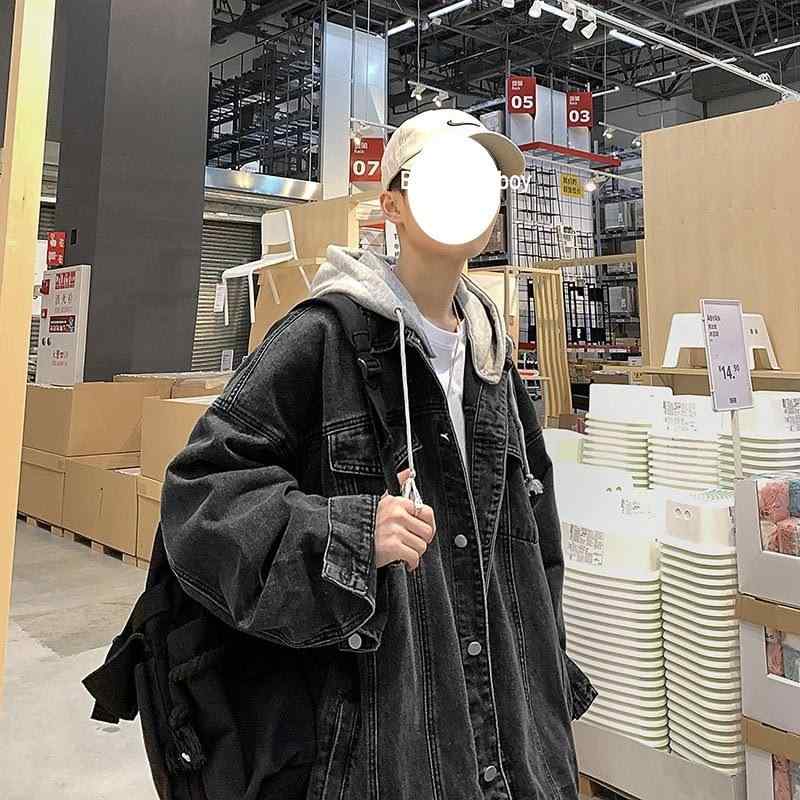 デニムジャケット 男性用 Gジャン フード付き 春秋 韓国 カジュアル アウター トップス 綿 10代20代 ブラック ブルー