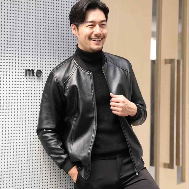 Hawaiian Jewelry - レザージャケット メンズ 男性用 PUレザー ブルゾン スタンドカラー 野球 春秋 カジュアル スポーティー ブラック