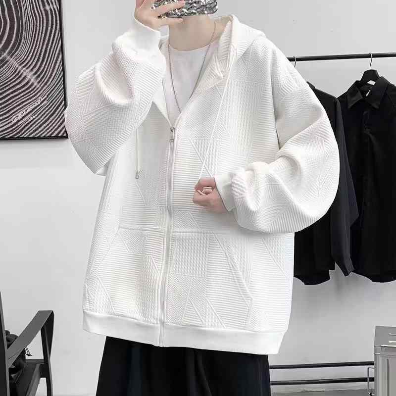 パーカー メンズ 男性用 秋物 ジップアップ ジャケット ブルゾン フード付き トップス ポリエステル ブラック ホワイト スポーティ カジュアル