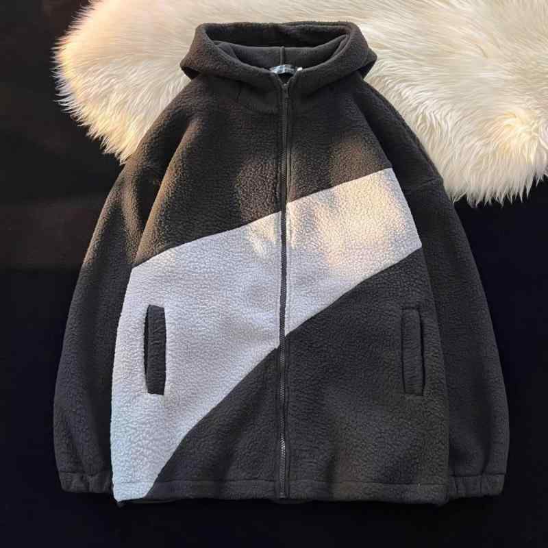 ジャケット メンズ アウター 冬物 フリース 拼色 切り替え コットン 防寒 暖かい カジュアル ストリート 白 グレー