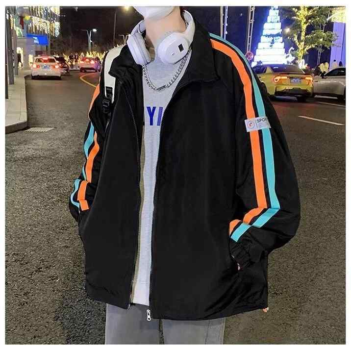 ジャケット メンズ 男性用 ブルゾン 春秋 立ち襟 ストライプ 無地 ポリエステル 接触冷感 吸湿速乾 防風 撥水 スポーツ アウトドア カジュアル 黒 青 白 M L XL 2XL 3XL 4XL