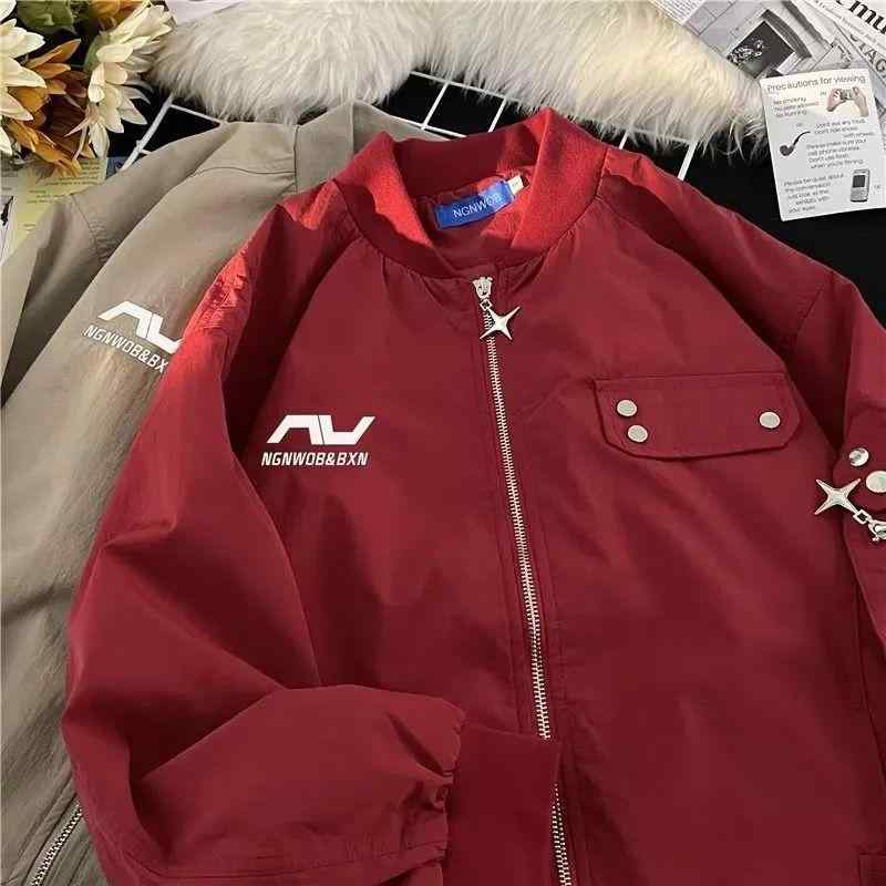 ジャケット メンズ アウター ブルゾン ジャンパー カジュアル 韓国 春秋 薄手 立ち襟 ポリエステル ブラック レッド カーキ ホワイト