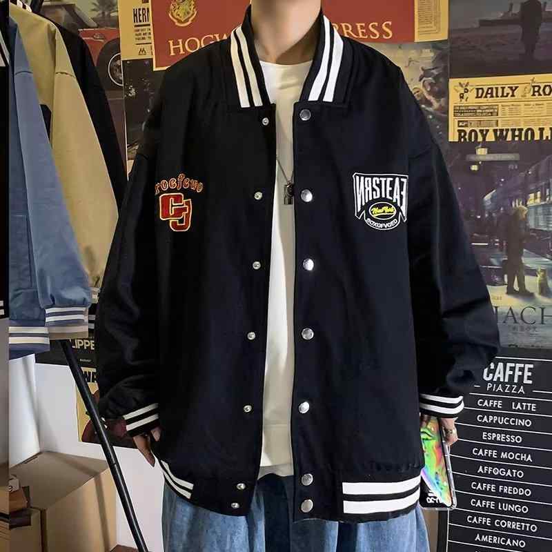 ジャケット メンズ 男性用 野球襟 アウター 長袖 春秋 薄手 ゆったり リラックス カジュアル ストリート 耐摩耗 ブラック ブルー系
