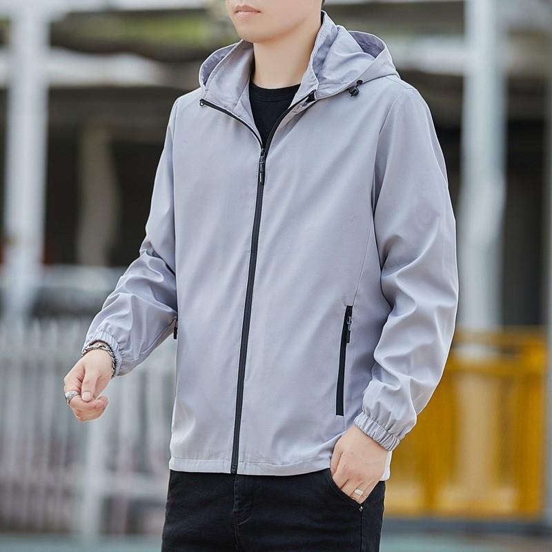ジャケット メンズ 男性用 春秋 軽アウター カジュアル 韓国 取り外し可能 フード付き トップス ブルゾン ジャンパー ポリエステル ブラック デニムブルー グレー