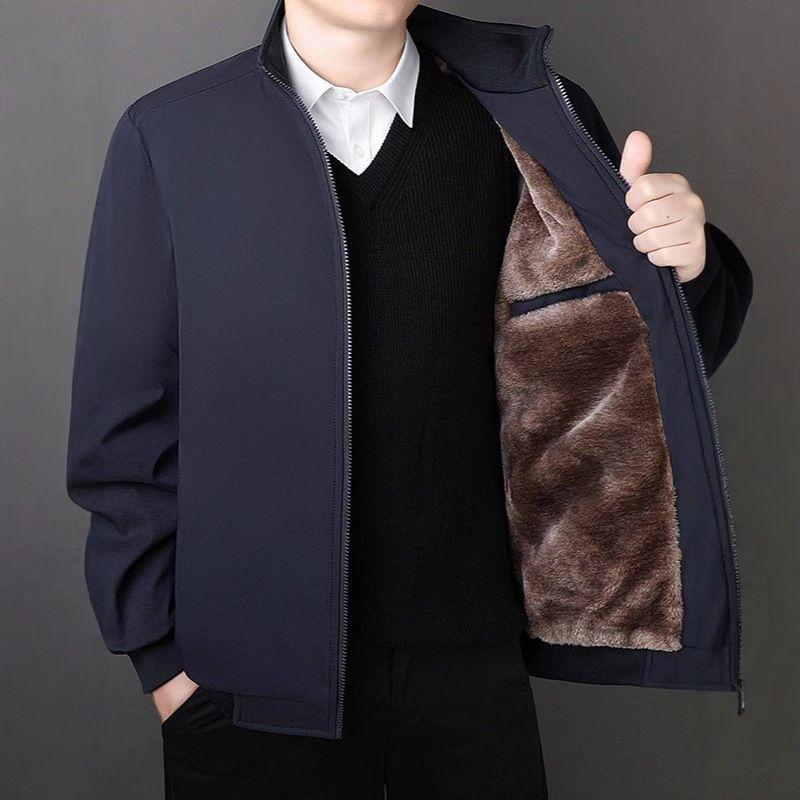 ジャケット 男性用 秋冬 アウター 防寒 コーデュロイ 裏起毛 スタンドカラー 大きいサイズ ゆったり 普段使い ブラック 黒 ネイビー 紺