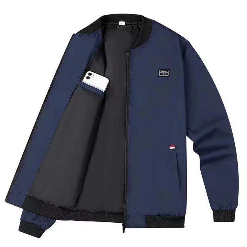 ジャケット メンズ 薄手 春秋 ブルゾン ジャンパー スタンドカラー カジュアル 男性用 トップス 配色 ブラック グレー ネイビー グリーン