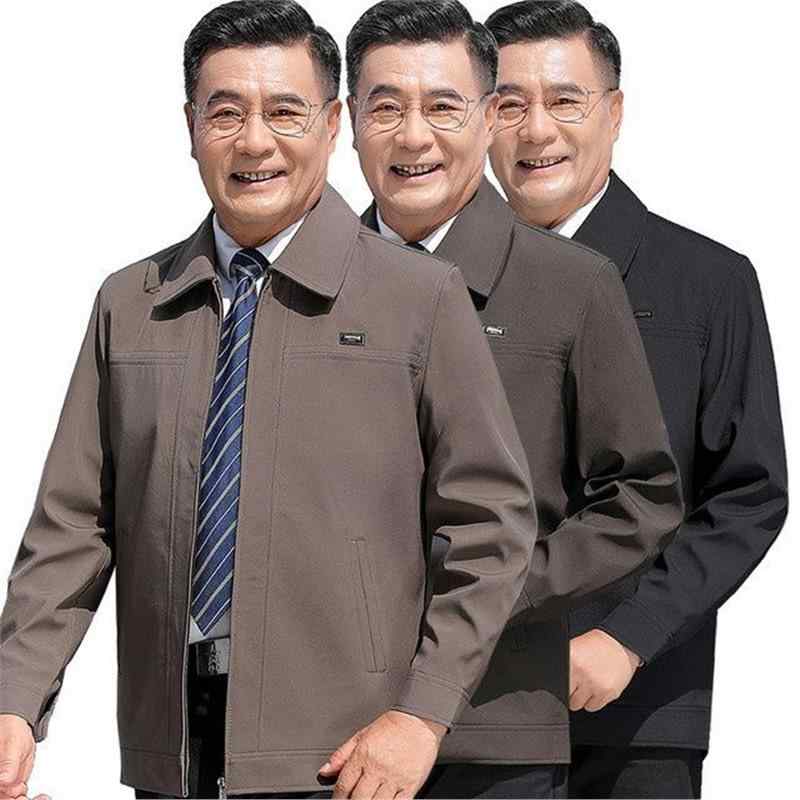 ジャケット 男性用 シニア 薄手 襟付き ポリエステル混紡 春秋 アウター ブルゾン ジャンパー 普段使い カーキ 黒 紺色