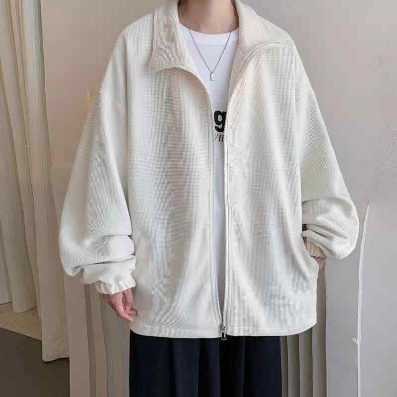 ジャケット メンズ 男性用 ワッフル 襟付き カーディガン ブルゾン トップス スポーティー 春秋 ポリエ..