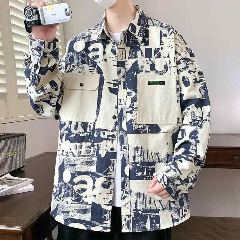 ジャケット メンズ 春秋 衬衫式ブルゾン ゆったり カジュアル トップス 長袖 薄手 ポリエステル ブルー グリーン