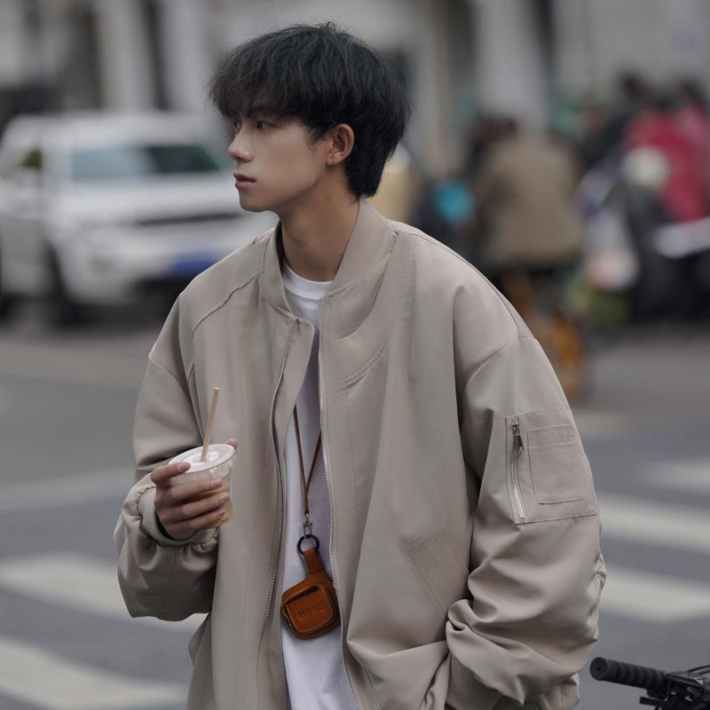 ジャケット 男性用 ブルゾン MA-1タイプ 春秋 カジュアル ゆったり 無地 ポリエステル ブラック グレー グリーン
