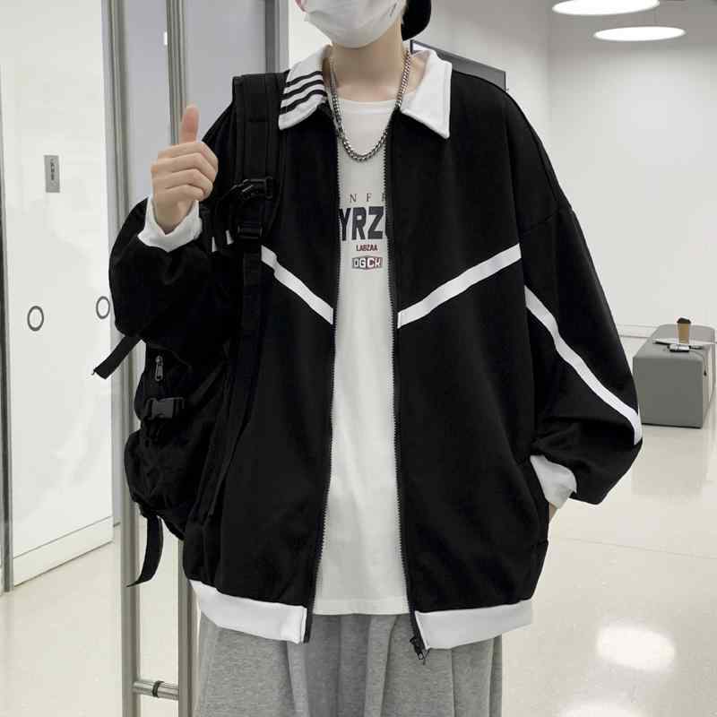 ジャケット メンズ 春秋 ストリート系 配色 ゆったり カジュアル トップス M L XL 2XL 3XL ブラック ホワイト