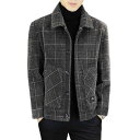 ジャケット メンズ 男性用 ウール コート 秋冬 ショート丈 ストライプ柄 襟付き ポリエステル 裏地付き 厚手 カキ色 グレー