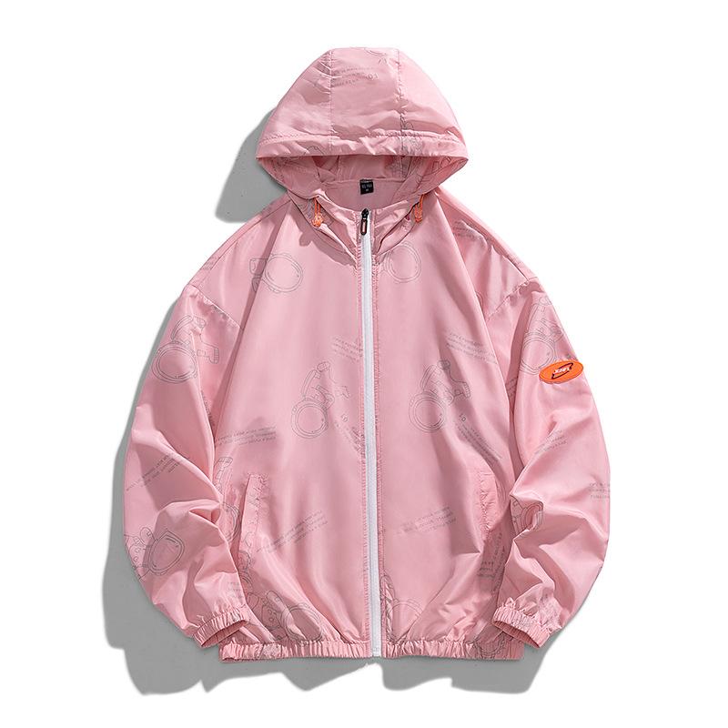 ジャケット 男性用 薄手 フルプリント UVカット パーカー 大きいサイズ ポリエステル ホワイト ライトブルー ライトグリーン ライトピンク スポーティー カジュアル 中国風