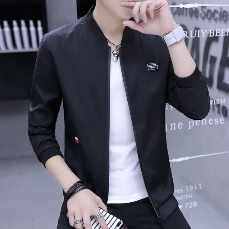 ジャケット メンズ スタンドカラー ブルゾン 秋冬 スリムフィット カジュアル トップス アウター 長袖 ポリエステル 無地 豆緑 黒 グレー 紺色 オレンジ ワインレッド