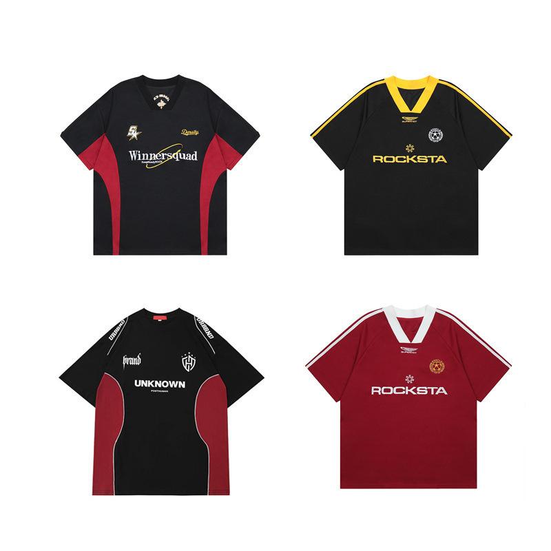 Tシャツ メンズ 半袖 美式復古風 切り替え 配色 ポリエステル プリント クルーネック カットソー トップス カジュアル バイク ウェア 黒 白 赤