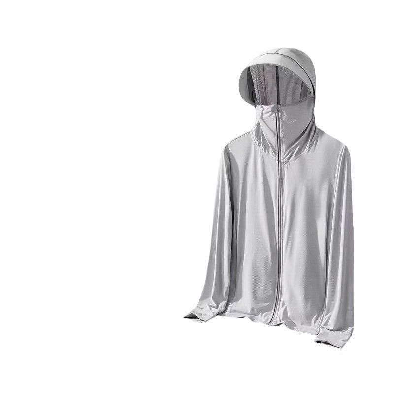 ジャケット 男性用 薄手 接触冷感 紫外線対策 ポリエステル 釣り 登山 旅行 サイクリング カジュアル ジャンパー ブルゾン ライトグレー