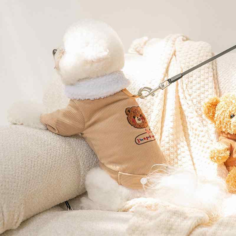 ペット服 秋冬 犬 服 フリース テディベア アップリケ かわいい 綿の服 猫 二足歩行 ブラウン ベア ブ..