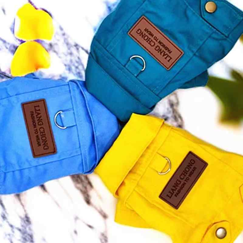 ドッグウェア 犬 服 デニム ジャケット 小型犬 春秋冬 ペット服 牽引ロープ 装着可能 ブルー グリーン ..