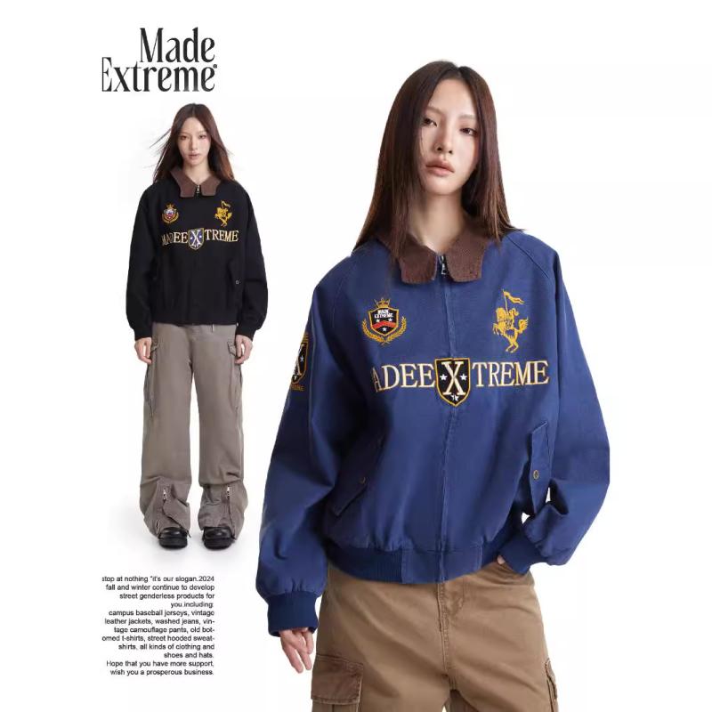 ジャケット 男性用 コットン 刺繡 ヴィンテージ ストリートスタイル ブルゾン ブラック ブルー系 秋季