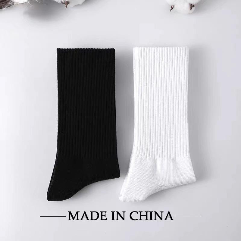 靴下 メンズ 男性用 秋冬 黒白 無地 リブ編み コットン 防臭 スポーツ カジュアル 高筒 ソックス