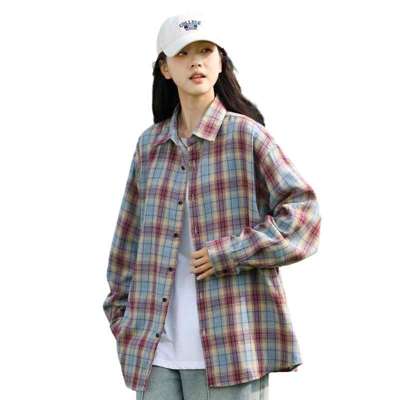 Sports, Outdoors - シャツ メンズ 韓国 チェック柄 長袖 コットン混紡 カジュアル トップス 襟付き 春秋 ゆったり