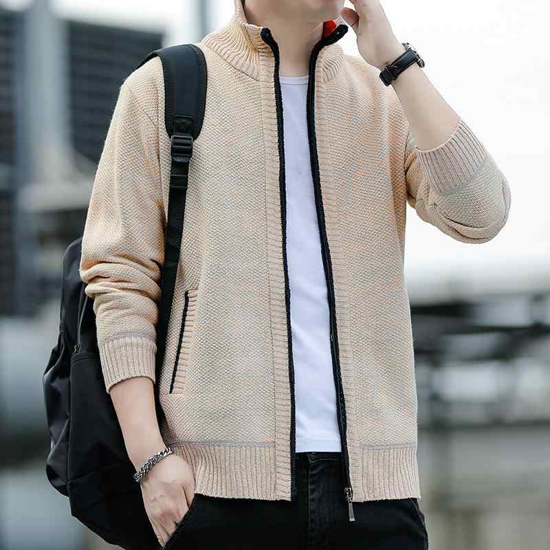 Wear - ニット メンズ カジュアル ジャケット アウター スタンドカラー 長袖 秋冬 薄手 耐摩耗性 M L XL 2XL 3XL 4XL グレー ワインレッド