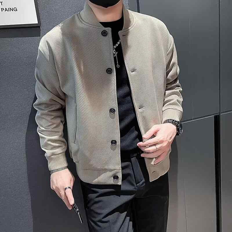ジャケット メンズ 秋物 ブルゾン 野球 アウター 男性用 カジュアル ストリート ラグラン袖 リブ袖 コットン混紡 グリーン 緑 杏色 ベージュ ブラック 黒