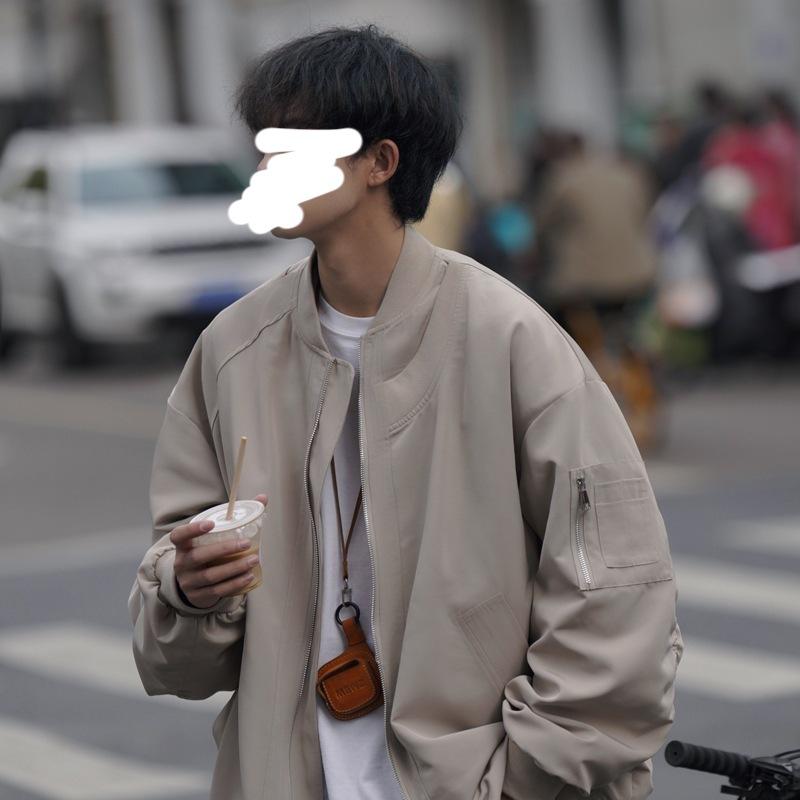 ジャケット 男性用 スタジアムジャンパー 無地 シンプル カジュアル ゆったり 長袖 アウター トップス 春秋 黒 ブラック グレー グリーン