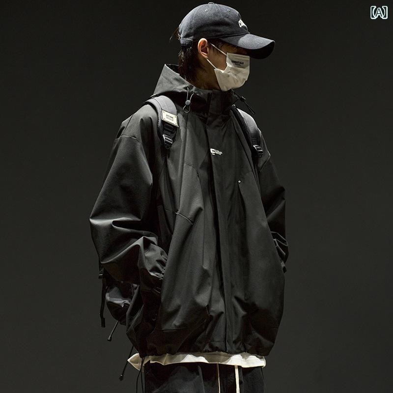 LINEAR shopのジャケット メンズ 秋物 防風 アウター ブルゾン ジャンパー 男性用 トップス ワークウェア 無地 カーキ ブラック グリーン｜アングル2