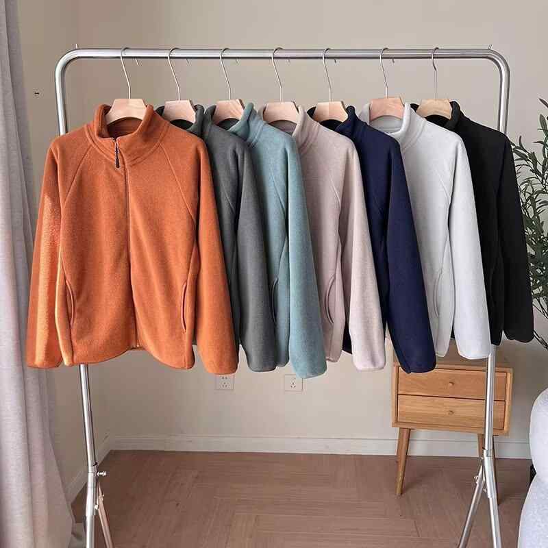 ジャケット メンズ レディース フリース ジップアップ 長袖 アウター ブルゾン スタンドカラー 防風 秋冬 深米色 黒 紺色 緑 薄ベージュ ダークグレー ダークオレンジ(4.0)