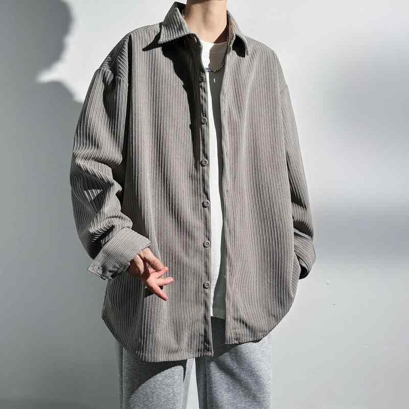 シャツ メンズ 長袖 竹繊維 ストライプ 襟付き スリム 薄手 日常着 トップス 春秋 白 黒 グレー カーキ