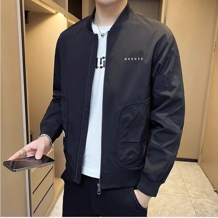 ジャケット 男性用 ブルゾン スタンドカラー ポリエステル 普段使い スポーティ カジュアル ブラック ..