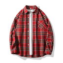 シャツ メンズ 男性用 格子柄 コットンブレンド 長袖シャツ カジュアル 普段使い レトロ オーバーサイズ ゆったり 春秋(4)