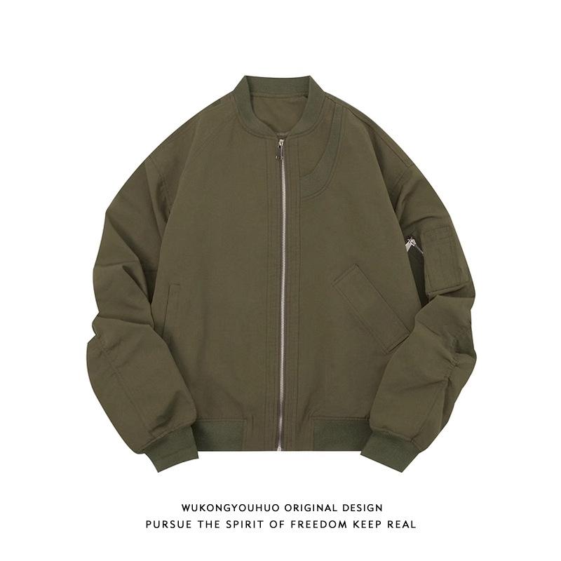 ジャケット 男性用 ブルゾン 春秋 立ち襟 無地 ポリエステル 普段使い カジュアル ブラック グレー グリーン