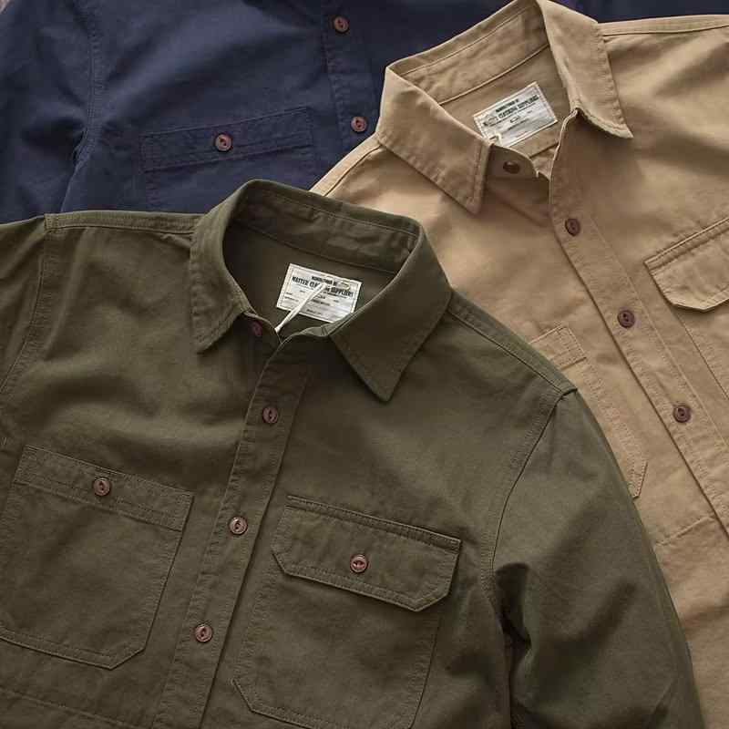 シャツ メンズ 男性用 トップス 長袖 カジュアルシャツ 春秋 ゆったり 無地 ポリエステル カーキ ブルー グリーン