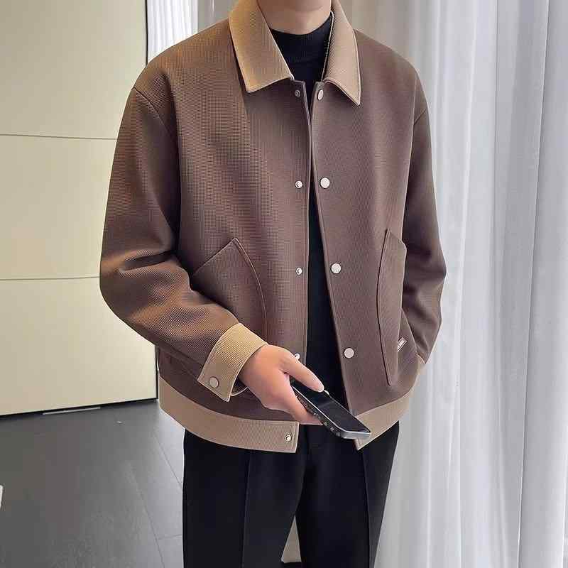 ジャケット メンズ ブルゾン 秋物 アウター ジャンパー 配色 スリムフィット 普段使い 長袖 襟付き ブラック カーキ M L XL 2XL 3XL